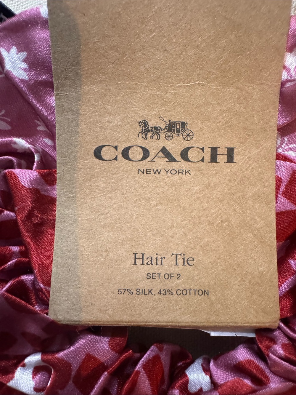 Coach CBO70 Silk-Blend Country Club Floral Print Hair Ties Pack (Pink/Red) - NWT - Picture 7 of 7